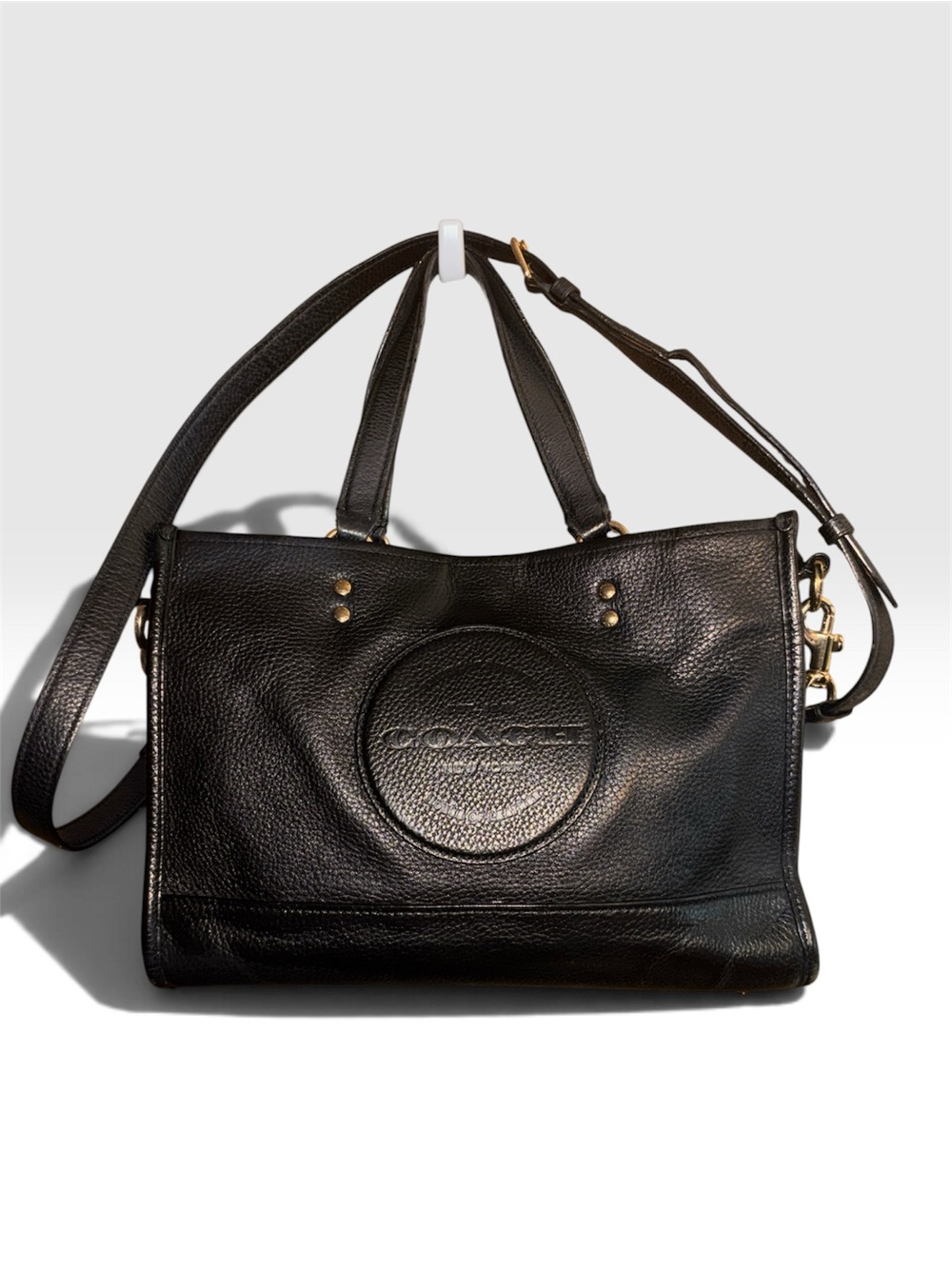 Coach Black Pebbled Leather Shoulder Tote with Removable Strap